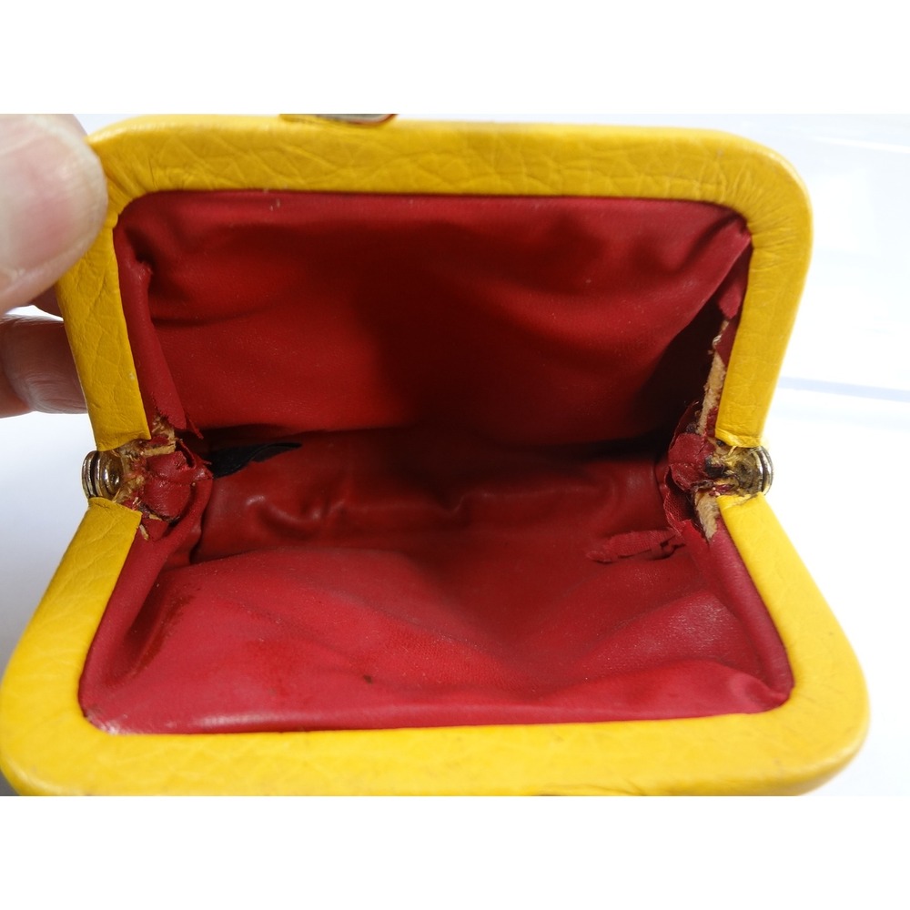 Dooney & Bourke Vintage Yellow Monogram Canvas Kiss Lock Coin Purse Red Interior - Picture 5 of 7